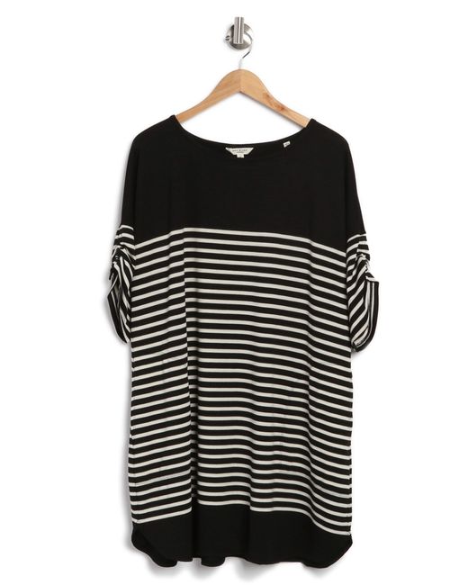 Max Studio Stripe Ruched Short Sleeve T-shirt Dress in Black | Lyst