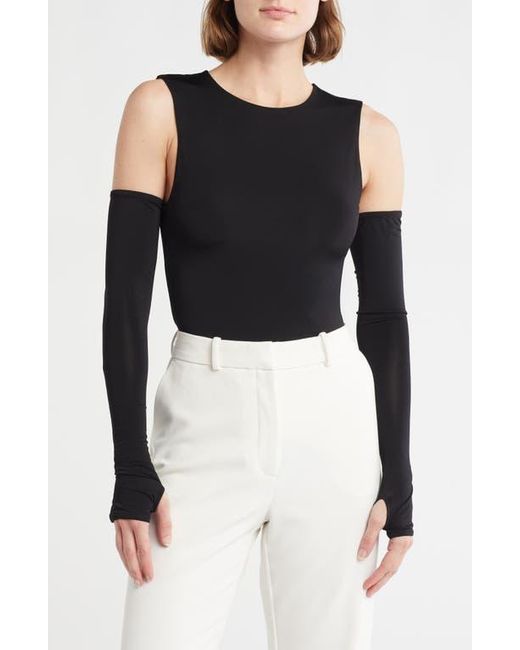 Alice + Olivia Black Olea Sculpting Cold Shoulder Bodysuit