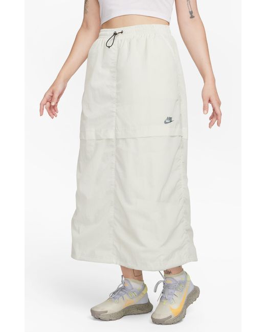 Nike White Sportswear Water Resistant Nylon Maxi Skirt