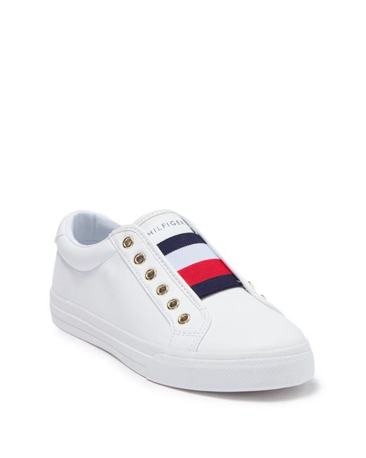 Tommy Hilfiger Laven Lace-less Sneaker In White/signature At Nordstrom Rack  | Lyst