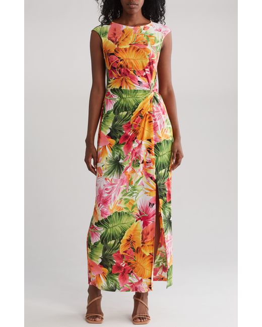 Connected Apparel White Tropical Twist Maxi Dress
