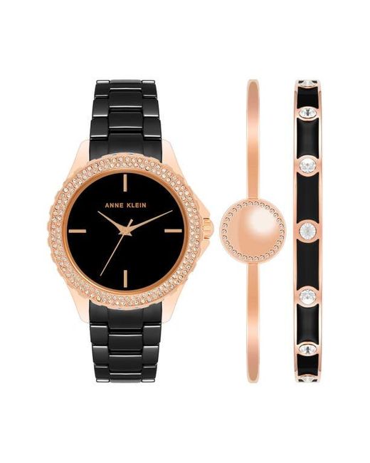 Anne Klein Black Ceramic Bracelet Watch & Bracelet Set for men
