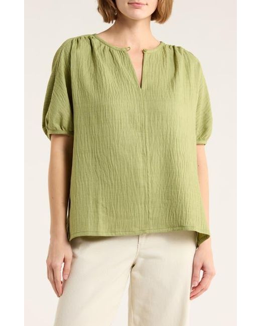 Max Studio Green Short Sleeve Split Neck Blouse