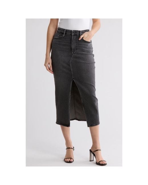 GOOD AMERICAN Gray Front Slit Midi Denim Skirt