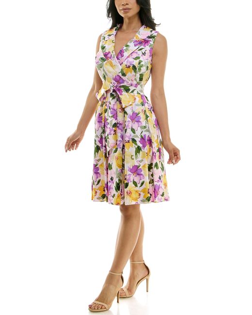 Nina Leonard Multicolor Floral Fit & Flare Dress