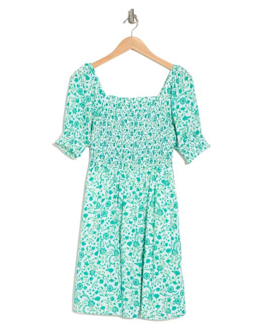 Draper James Floral Puff Sleeve Smocked Fit & Flare Dress in Blue Lyst