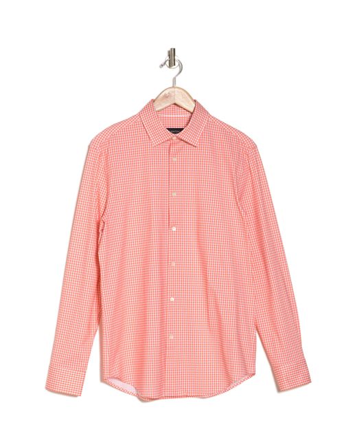 Bugatchi Pink Gingham Print Ooohcotton® Long Sleeve Button-up Shirt for men