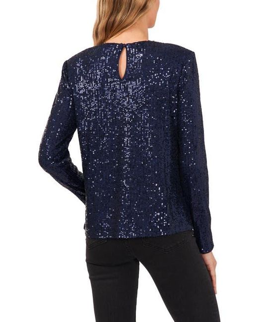 Cece Blue Sequin Long Sleeve Top