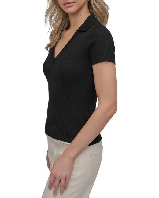 DKNY Black Short Sleeve Rib Polo Sweater