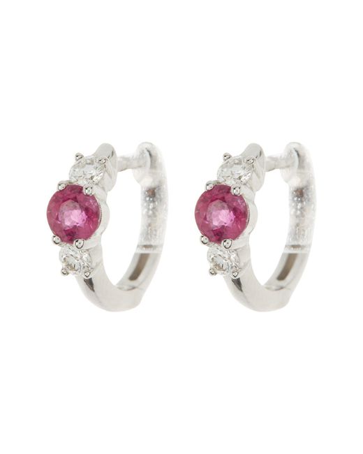 Meira T Pink Diamond & Ruby Huggie Hoop Earrings