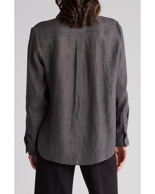 Theory Black Hekanina Hemp Drape Long Sleeve Button-up Shirt