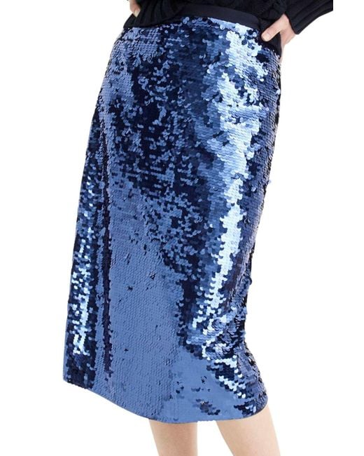 J.Crew Blue Sequin Midi Skirt With Tie