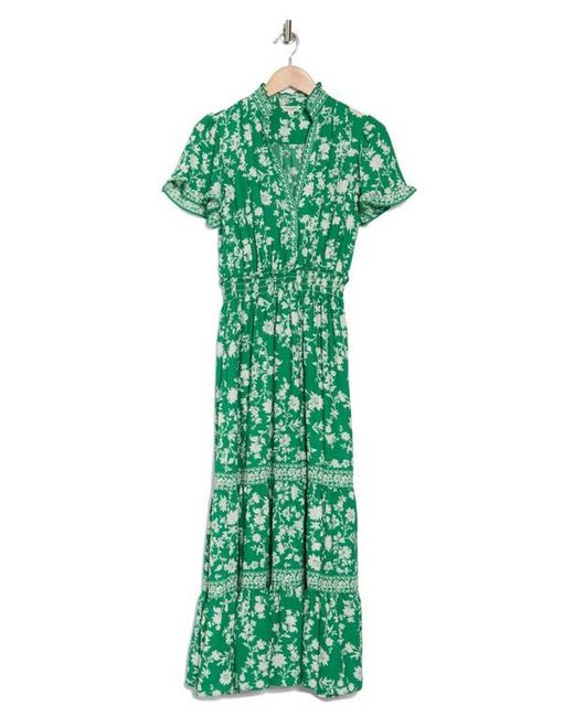 Max Studio Green Smocked Flutter Sleeve Maxi Dress