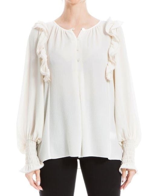 Max Studio White Ruffle Shoulder Top