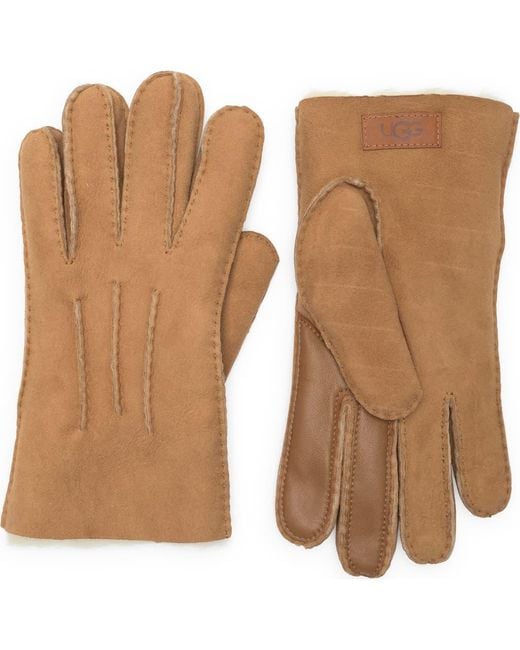 Ugg Brown Leather Genuine Shearling Lined Gloves for men