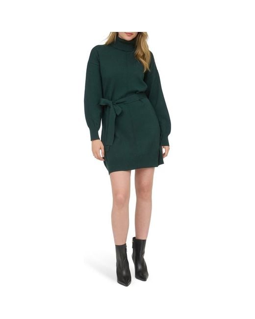 AUGUST SKY Green Long Sleeve Turtleneck Sweater Minidress