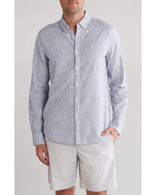 Original Penguin Gray Stripe Stretch Linen & Cotton Button-down Shirt for men