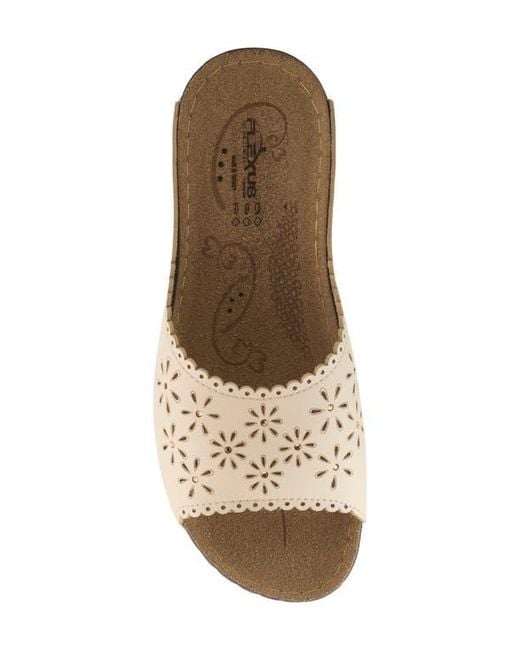 Flexus by Spring Step Natural Rhinestone Lasercut Slide Sandal