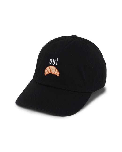 David & Young Black Oui Croissant Embroidered Cotton Baseball Cap