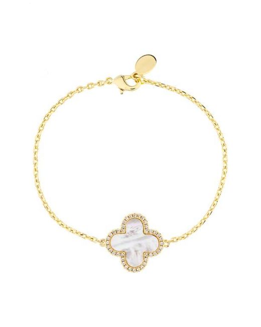 Rivka Friedman Metallic 18K Clad Pavé Cz Clover Charm Bracelet