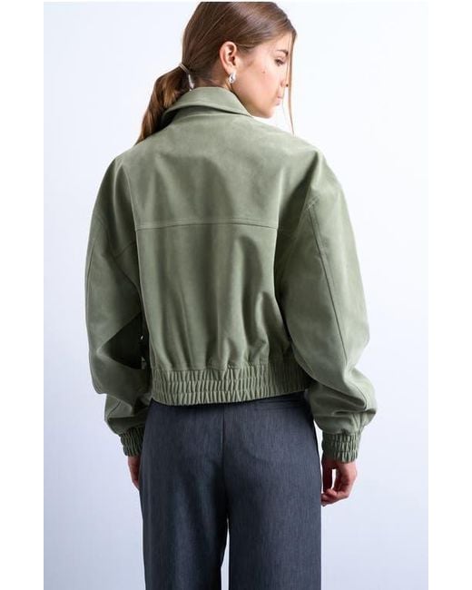 TOPSHOP Green Crop Bomber Jacket