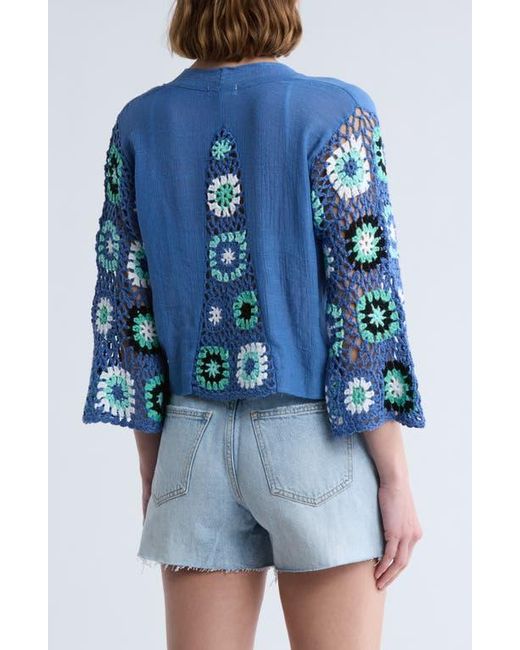 Elan Blue Crochet Trim Crop Cover-Up Top