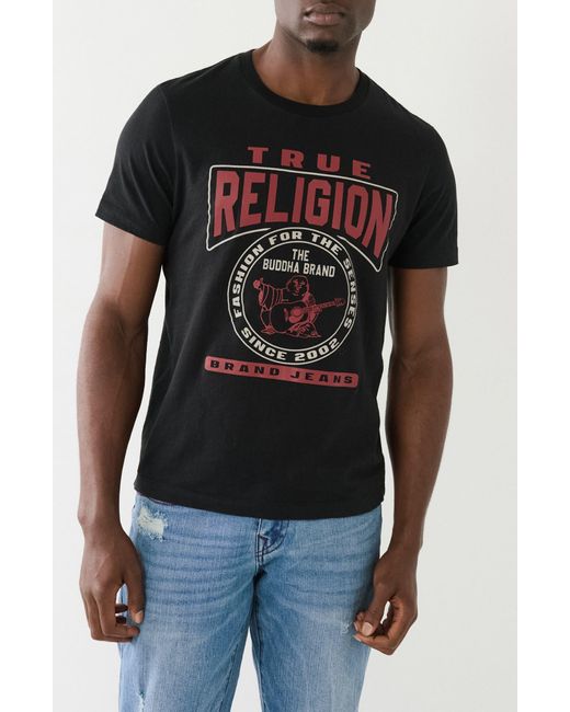 True Religion Black Cotton Crew Graphic T-shirt for men