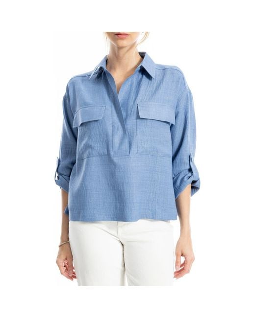 Max Studio Blue Collared Textured Shirt