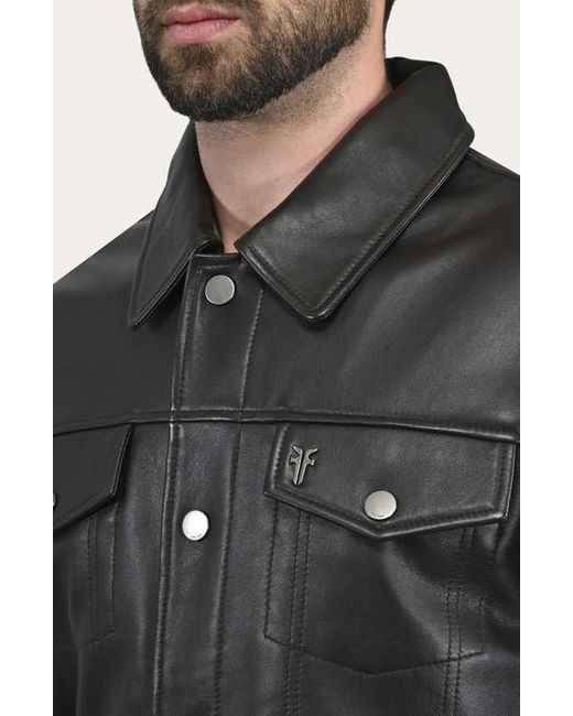 Frye Black Leather Trucker Jacket for men