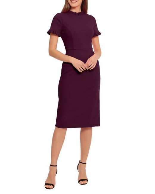 Maggy London Purple Ruffle Short Sleeve Pocket Sheath Dress