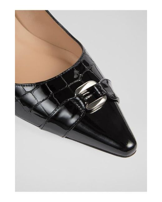 L.K.Bennett Black Jen Croc Embossed Pointed Toe Pump