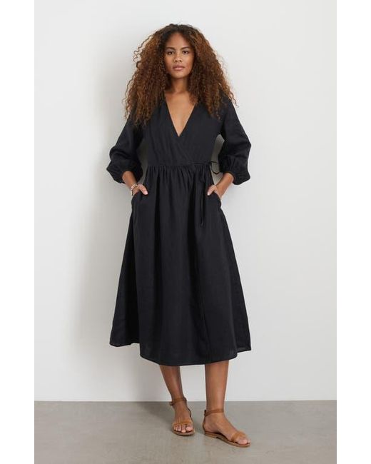 Alex Mill Lauren Long Sleeve Linen Wrap Dress in Black | Lyst Alex Mill Lauren Long Sleeve Linen Wrap Dress in Black | Lyst