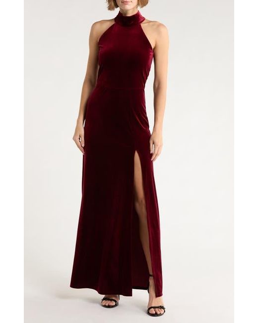 Love By Design Mock Neck Sleeveless Velvet Maxi Dress in Red | Lyst