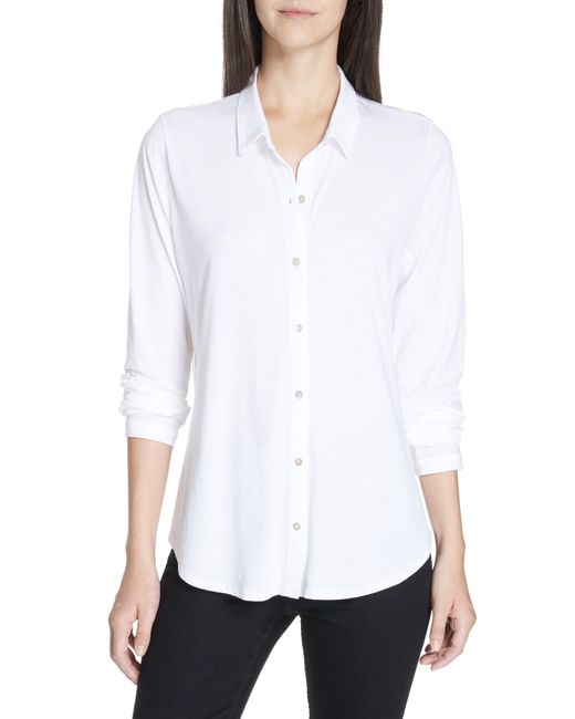 Eileen Fisher White Organic Cotton Jersey Classic Collar Shirt