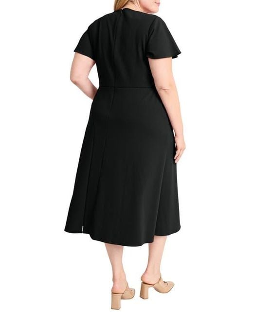 Maggy London Black Short Sleeve Lattice Detail Midi Dress