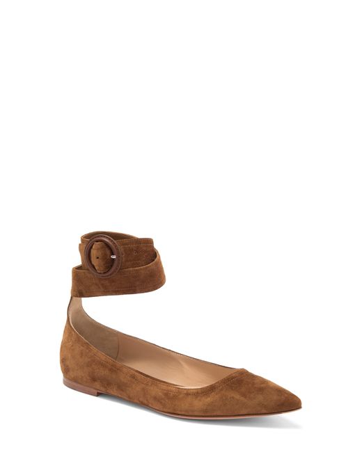 Gianvito Rossi Brown Ankle Strap Pointed Toe Flat