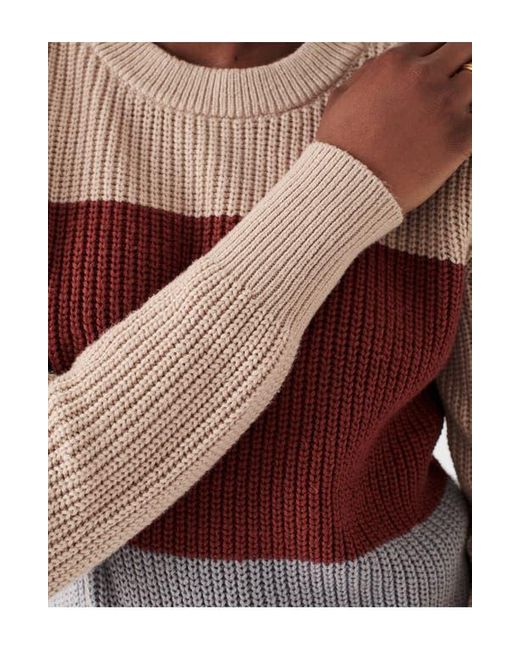 Faherty Brand Red Cozy Colorblock Cotton Blend Sweater