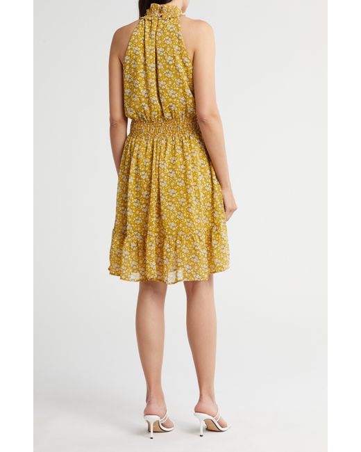 WEST K Yellow Leopard Print Faux Wrap Midi Dress
