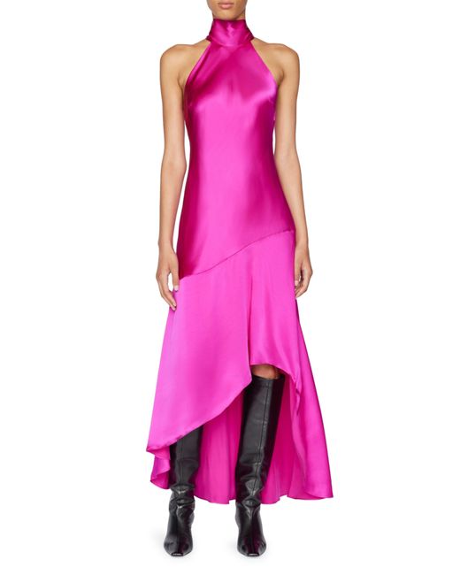 FRAME Pink Halter Asymmetrical Gown
