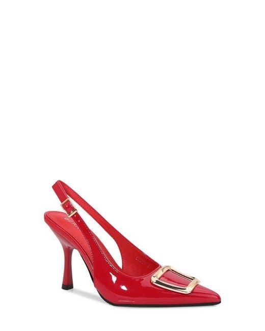 BERNESS Red Buckle Slingback Stiletto Pump