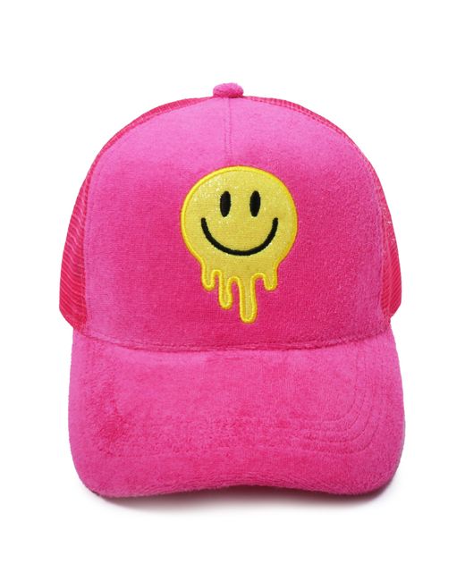 David & Young Pink Glitter Melting Smiley Embroidered Baseball Cap