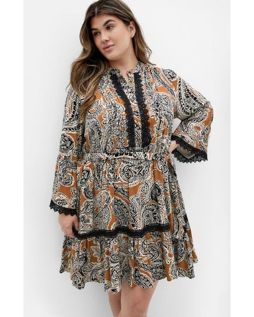 City Chic Multicolor Camille Paisley Long Sleeve Dress