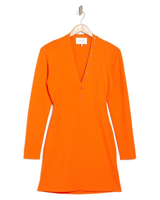 FRAME Orange Long Sleeve Henley Minidress