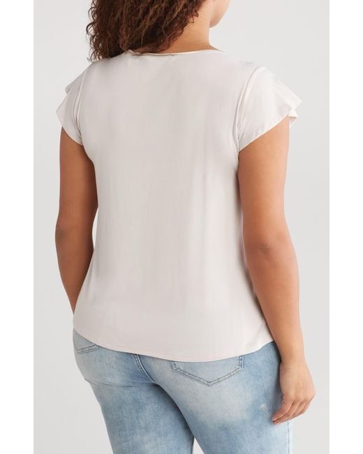 Tahari White Flutter Cap Sleeve T-shirt