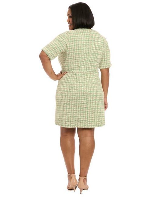 London Times Green Short Sleeve Bouclé Faux Wrap Dress