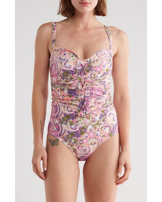 Nicole Miller Pink Ruched One-piece Swimsuit