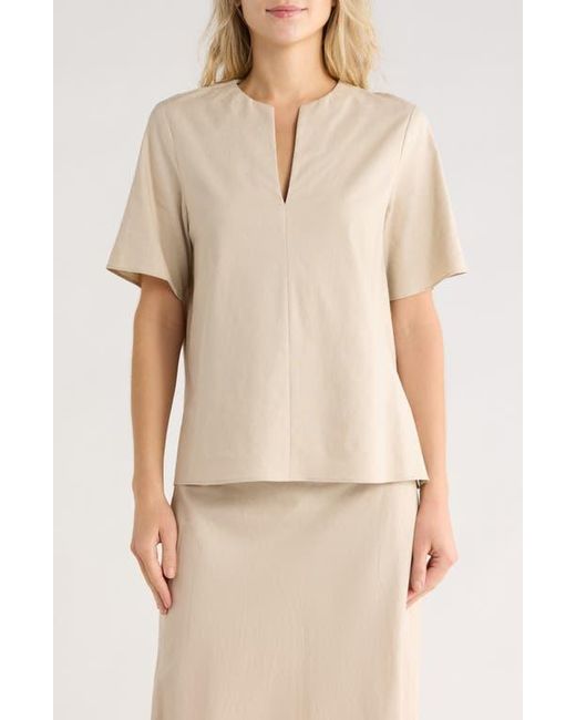 Round Split Neck Vince Easy Split Neck Top in Natural | Lyst