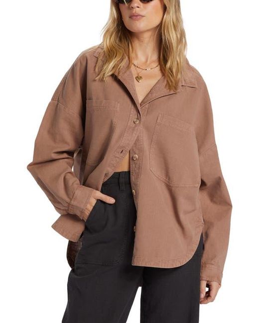 Billabong Brown Stoked On You Oversize Cotton Button-Up Shirt