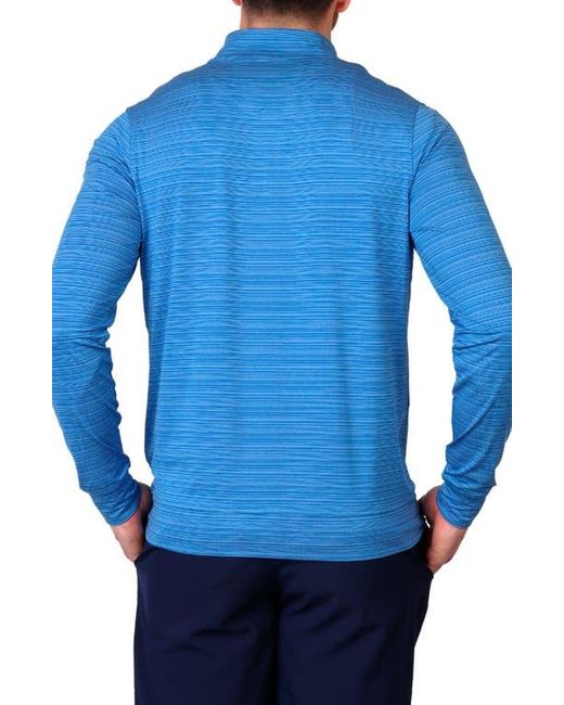 Tailorbyrd Blue Stripe Quarter Zip Performance Polo for men