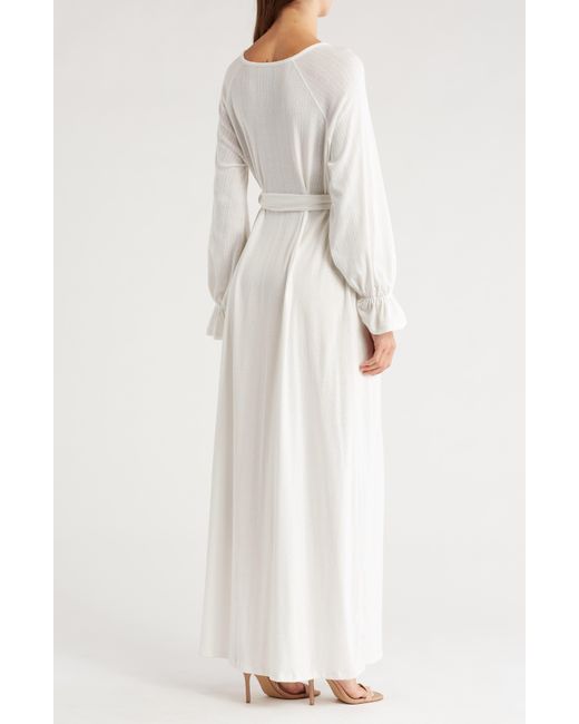 Go Couture White Ruffle Cuff Long Sleeve Maxi Dress